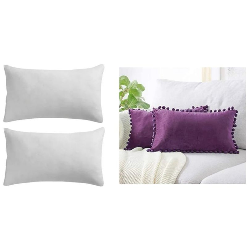 GENERICO - Pack 2 fundas de cojin pompon 30x50 + 2 cojines 30x50