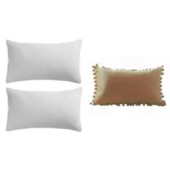 GENERICO - Pack 2 fundas de cojin pompon 30x50 + 2 cojines 30x50