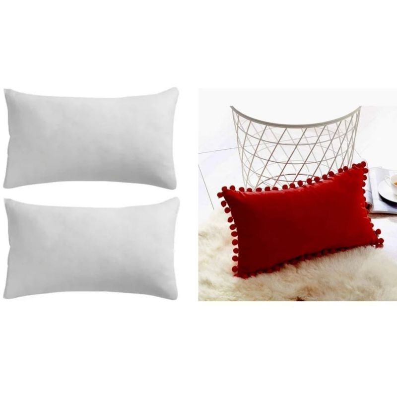 GENERICO - Pack 2 fundas de cojin pompon 30x50 + 2 cojines 30x50