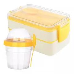 GENERICO - Fiambrera Taper 2 Espacios + Cubiertos + Vaso Yogurt 500ml