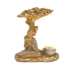 GENERICO - Porta Velas Decorativo Dorado Buda 17 cms