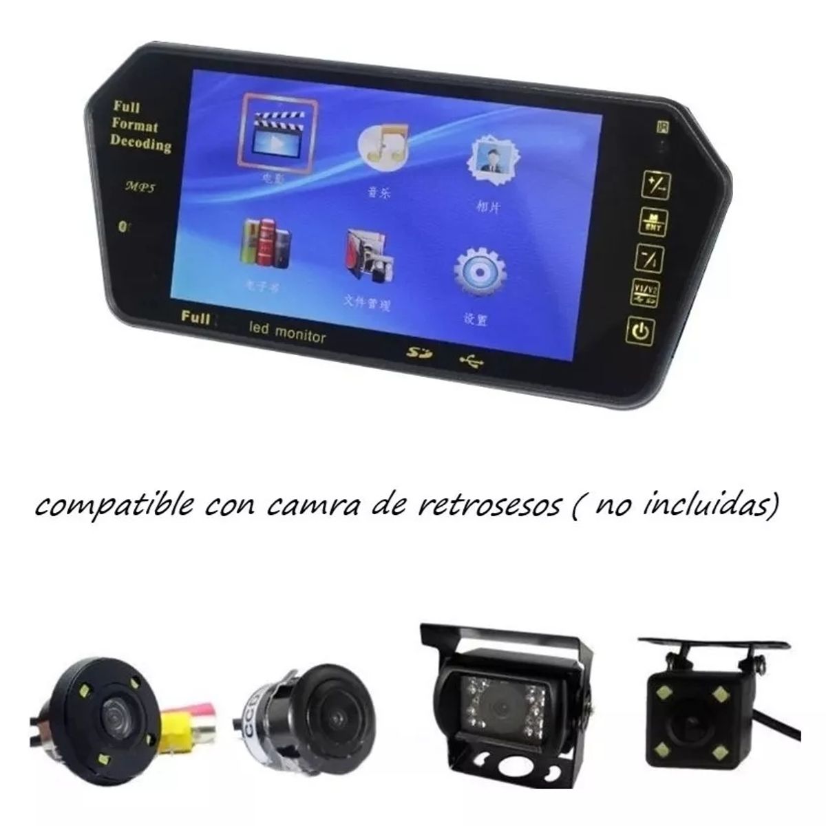 GENERICO - Monitor Pantalla 7 Pulgadas Lcd Hd Auto Retroceso Ajustable