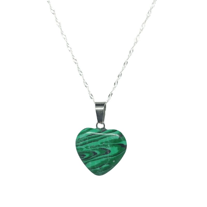 GENERICO - Collar Corazón Piedra Natural Malaquita y Cadena de Plata