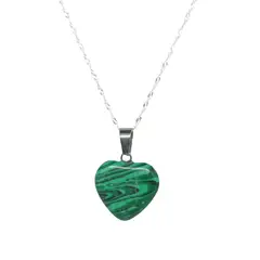 GENERICO - Collar Corazón Piedra Natural Malaquita y Cadena de Plata