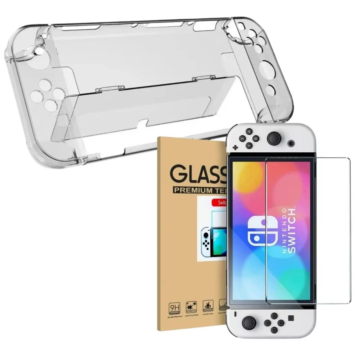 KUANGYE - Carcasa Transparente Acrilico + Lamina Para Nintendo Switch