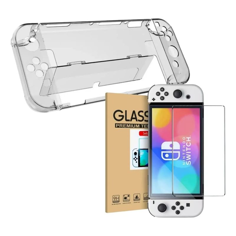 KUANGYE - Carcasa Transparente Acrilico + Lamina Para Nintendo Switch