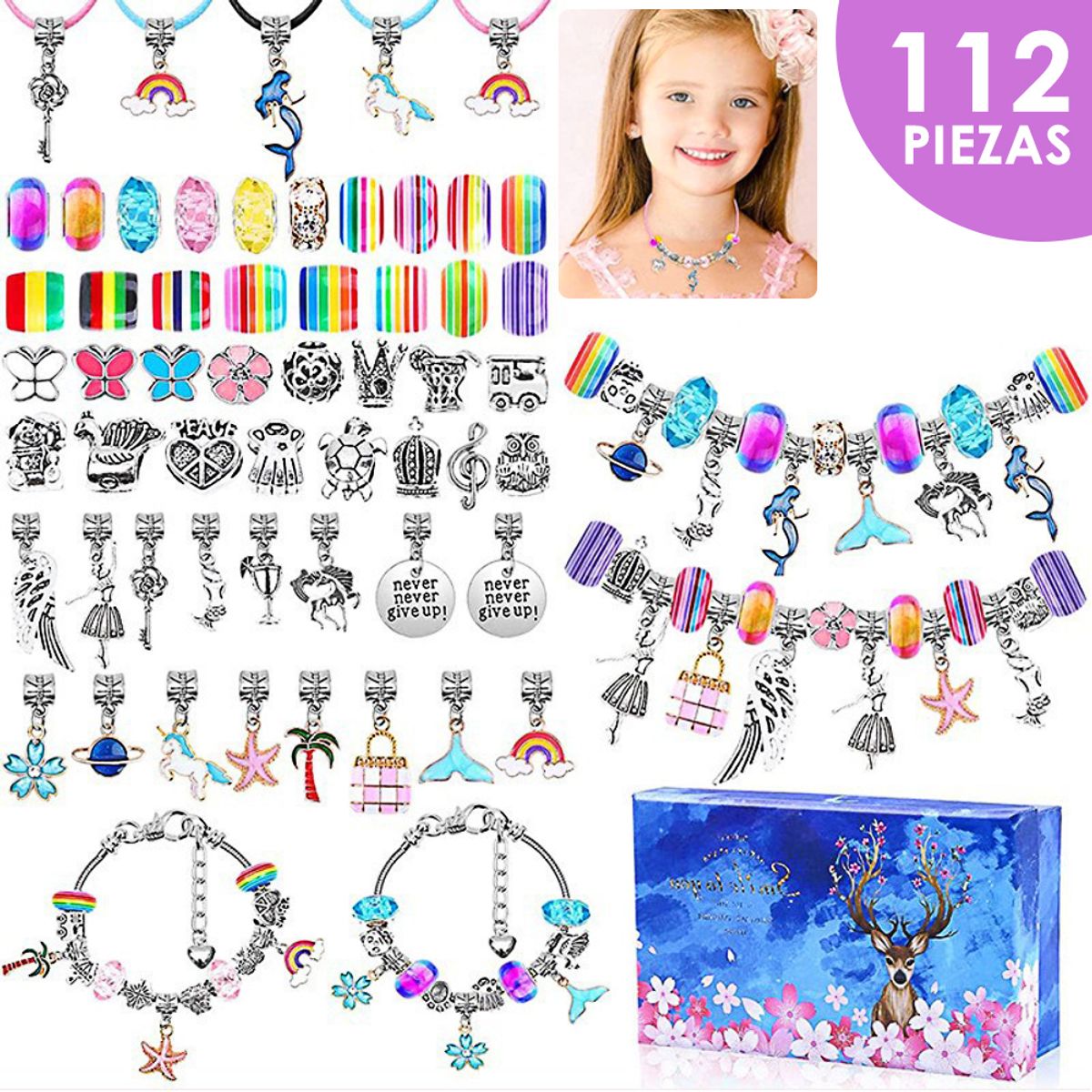 LUKOVEE - Juego De Charms Para Hacer Pulsera 112 Uds Diy Para Niñas