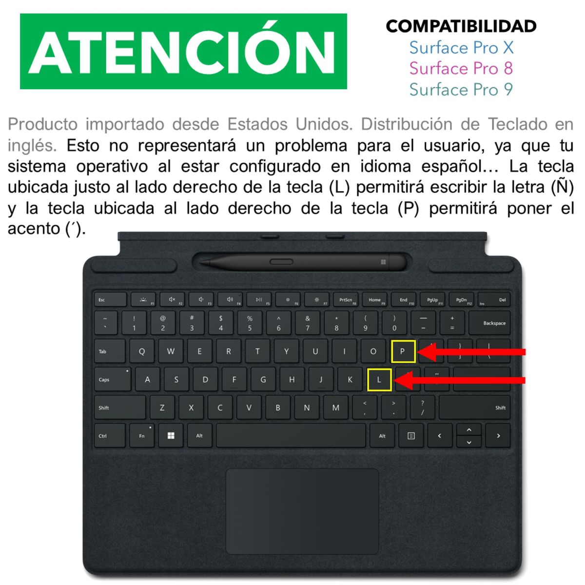 MICROSOFT - Para: Surface Pro 9, Surface Pro 8 y Pro X - Teclado Lápiz Slim Pen 2