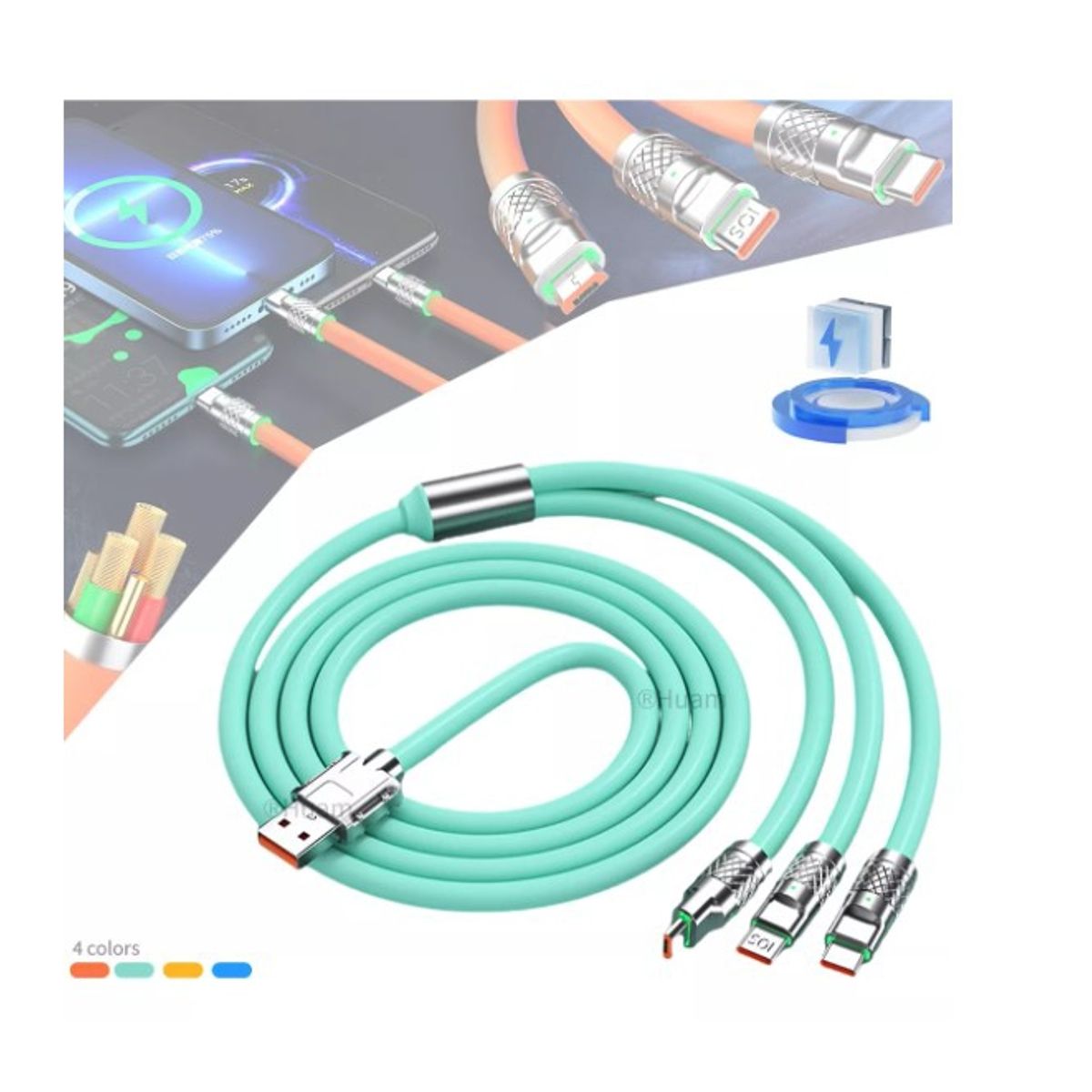 GENERICO - Cable Cargador Usb Reforzado 3 En 1 Para iPhone Micro Tipo-c