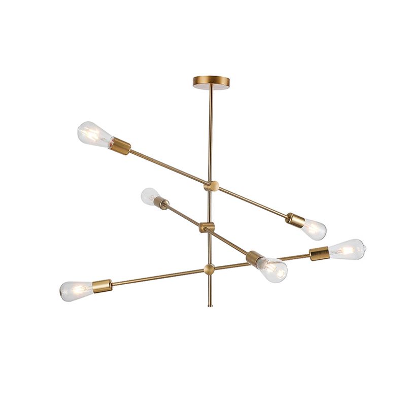 HB LEDS - Lámpara Colgante de 6 Luces Porta E-27 Dorado Incluye Ampolletas