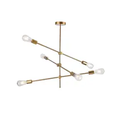 HB LEDS - Lámpara Colgante de 6 Luces Porta E-27 Dorado Incluye Ampolletas