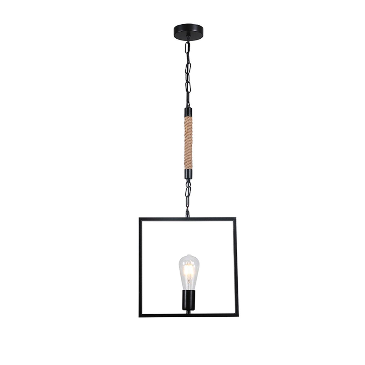 WANT - Lámpara Colgante YuteCuadro Negro Porta E-27 Incluye Ampolleta