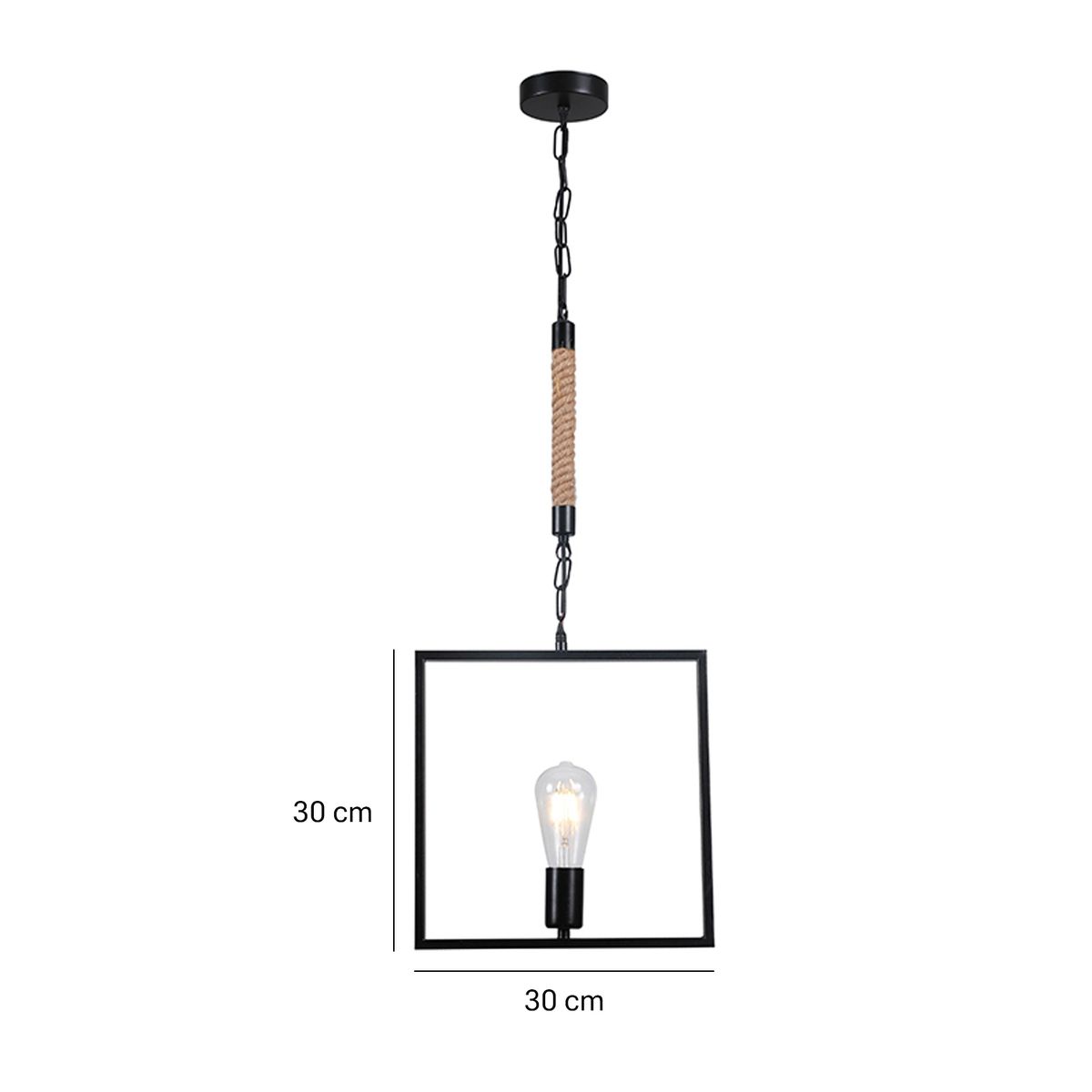 WANT - Lámpara Colgante YuteCuadro Negro Porta E-27 Incluye Ampolleta