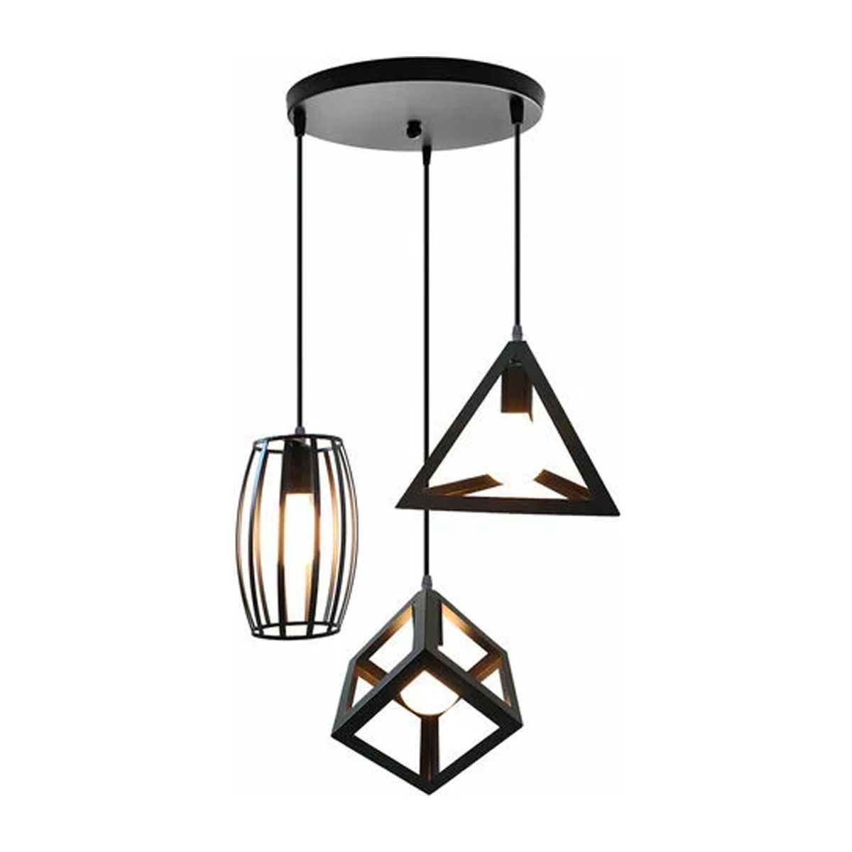 WANT - Lámpara Colgante 3 Ampolletas E27 Diferentes Diseños Ampolleta Cálida