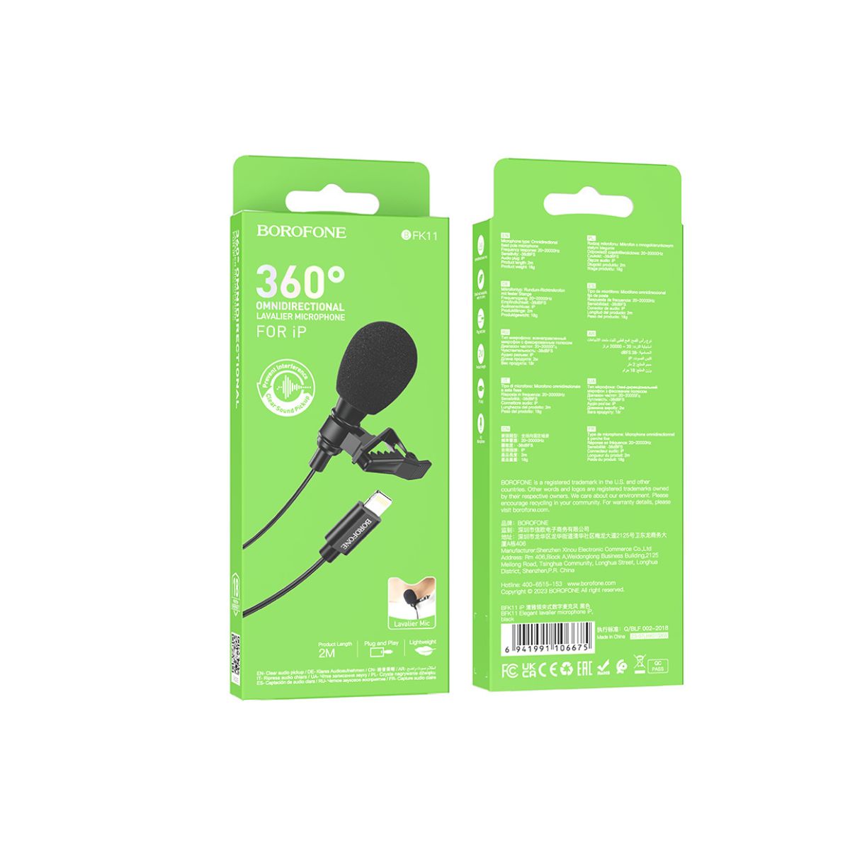 GENERICO - MICROFONO LAVALIER PARA IPHONE BOROFONE NEGRO
