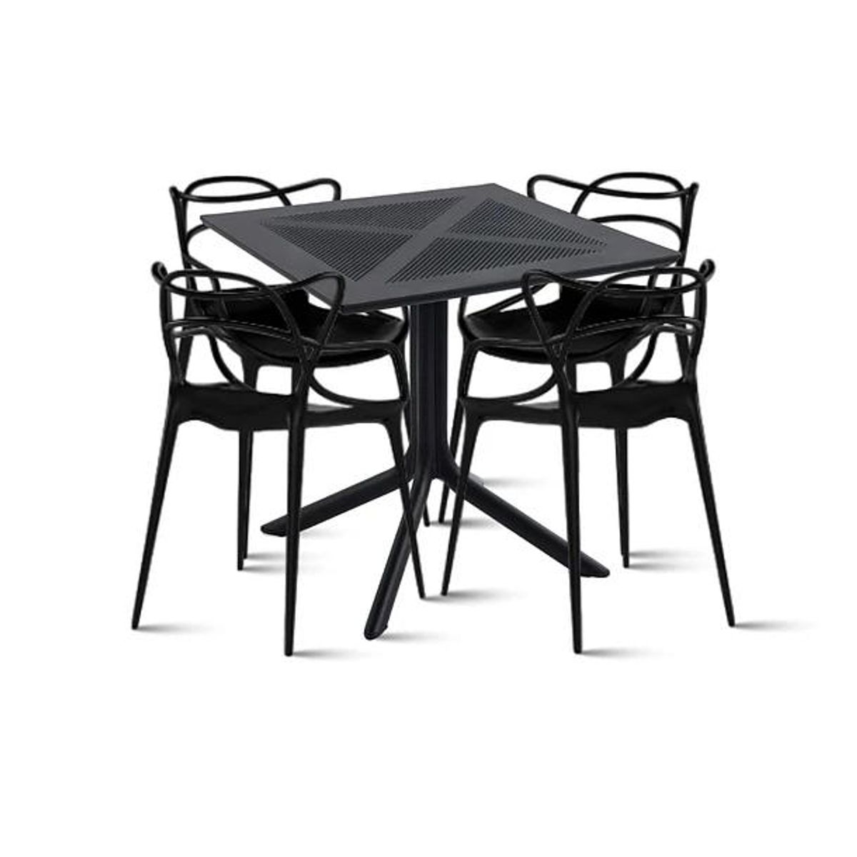 KLIK - Mesa restaurant 80x80 Polipropileno + 4 Sillas Master Negras KLIK