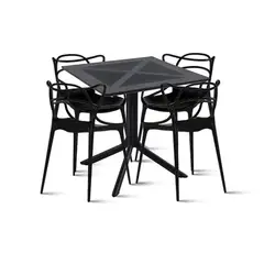 KLIK - Mesa restaurant 80x80 Polipropileno + 4 Sillas Master Negras