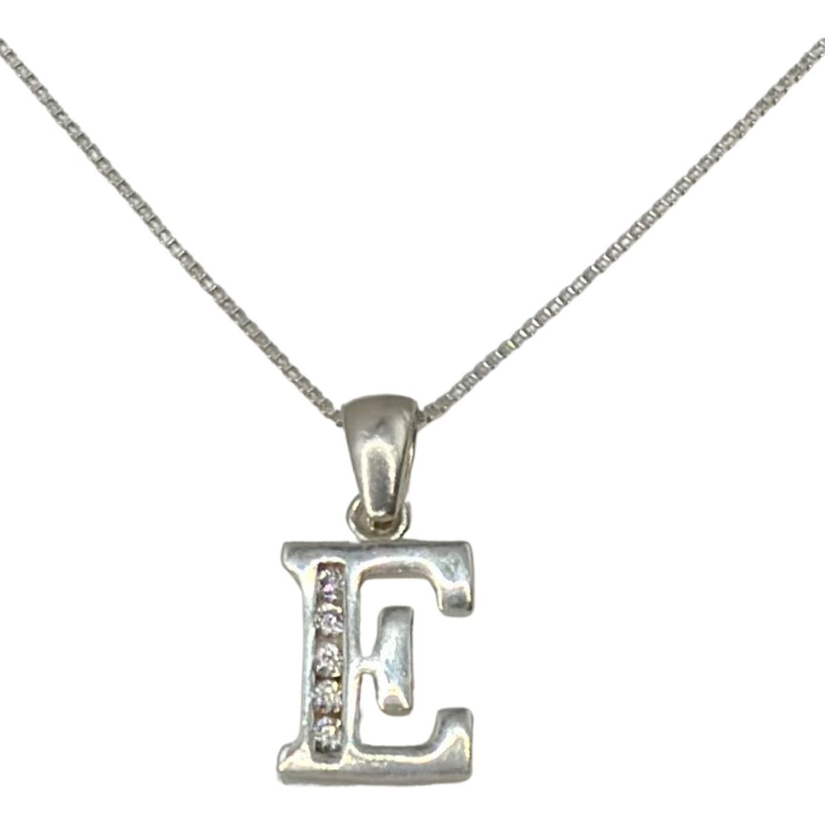 GENERICO - Collar Letra E Circones Juvenil Plata Ley 925 + Caja