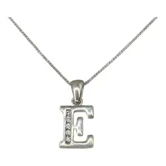 GENERICO - Collar Letra E Circones Juvenil Plata Ley 925 + Caja