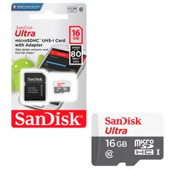 SANDISK - Tarjeta de Memoria MicroSD 16GB + Adaptador 80MB/s