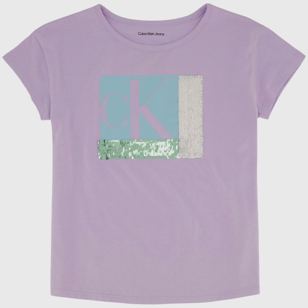 CALVIN KLEIN - Polera Niña Colorblock Sequin Lila Calvin Klein