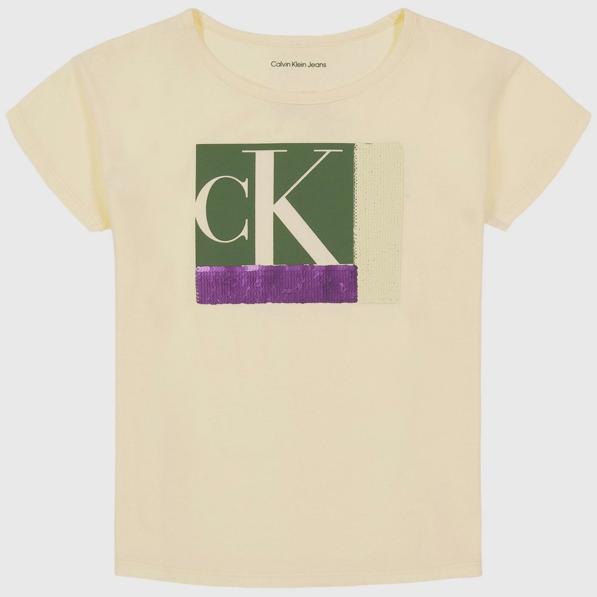 CALVIN KLEIN - Polera Niña Colorblock Sequin Amarillo Calvin Klein