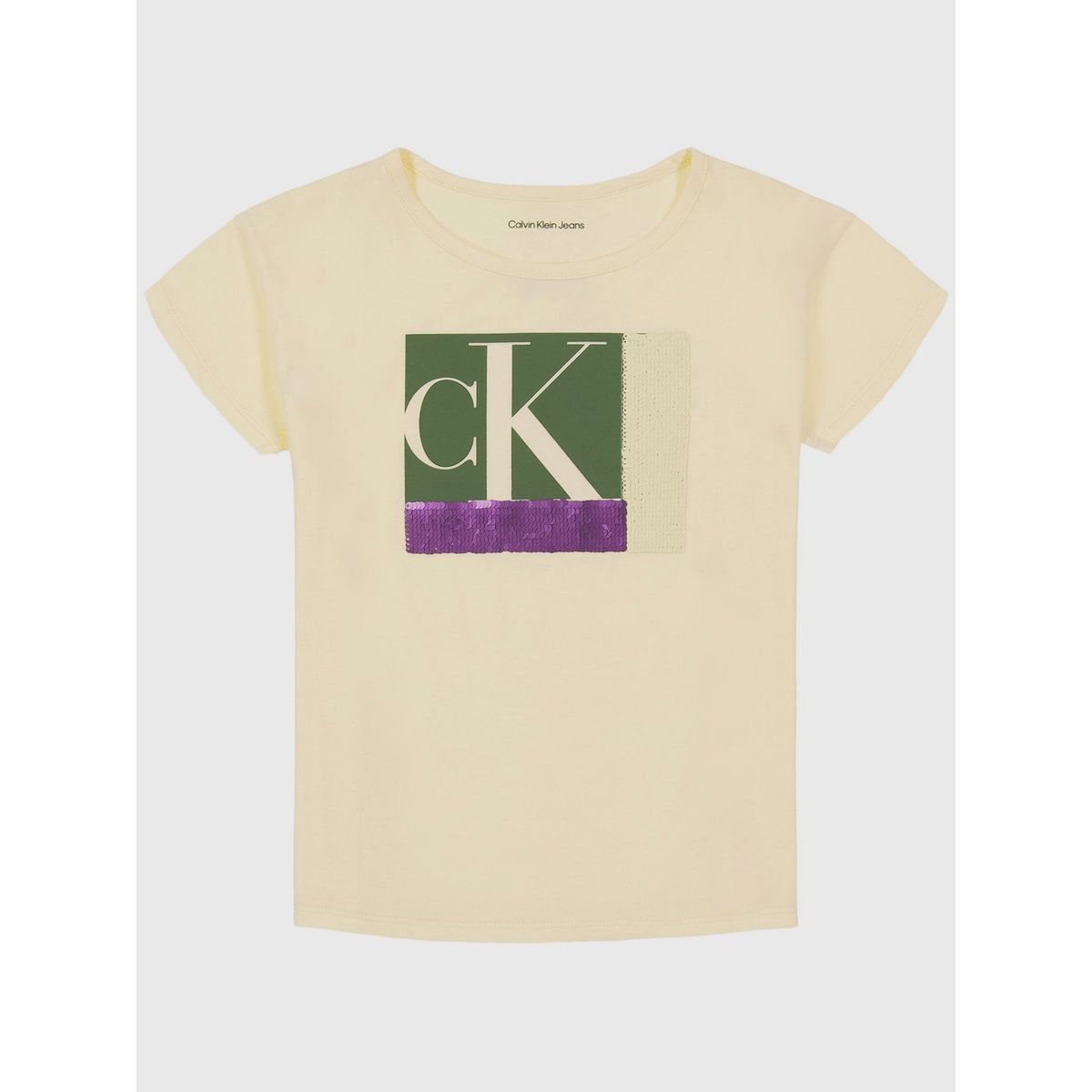 CALVIN KLEIN - Polera Niña Colorblock Sequin Amarillo Calvin Klein
