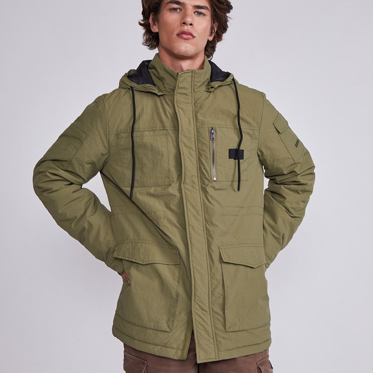 SIOUX - Chaqueta Hombre Verde Larga Multibolsillo Sioux