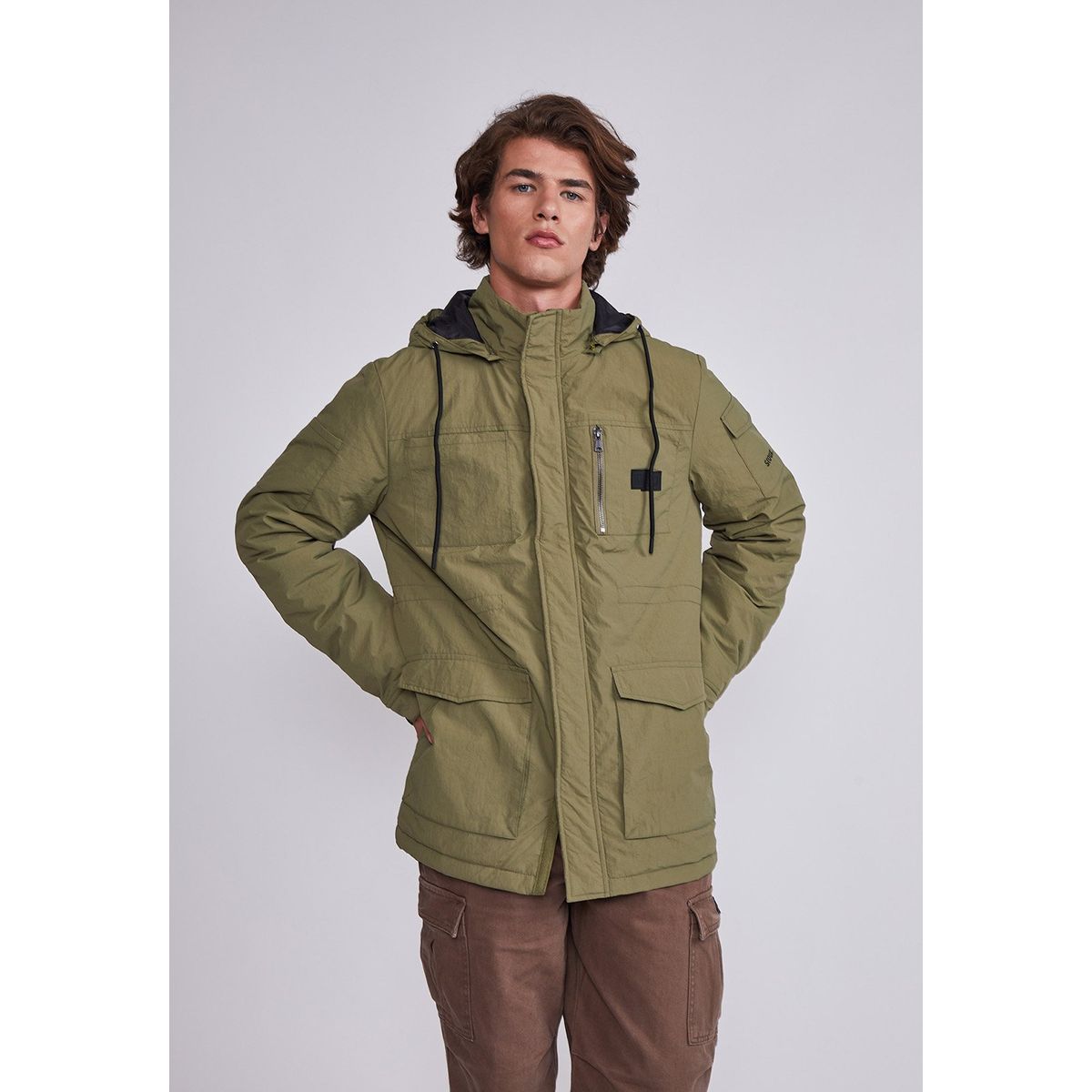 SIOUX - Chaqueta Hombre Verde Larga Multibolsillo Sioux