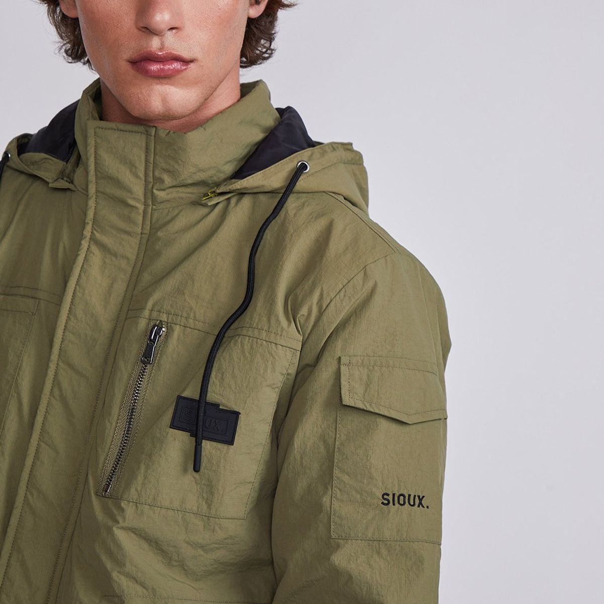 SIOUX - Chaqueta Hombre Verde Larga Multibolsillo Sioux