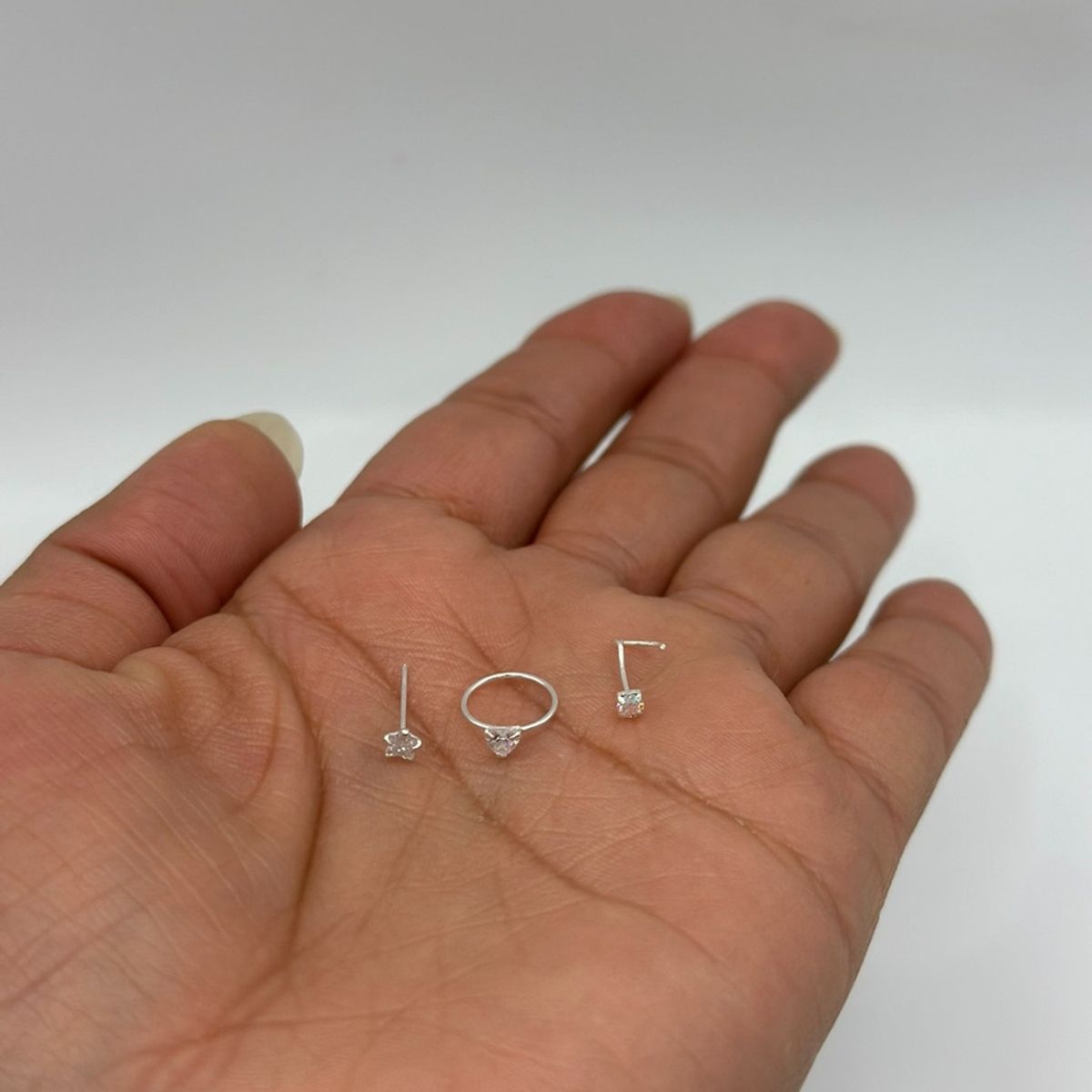 GENERICO - Pack Piercing Corazon Estrella Punto Circon Plata 925