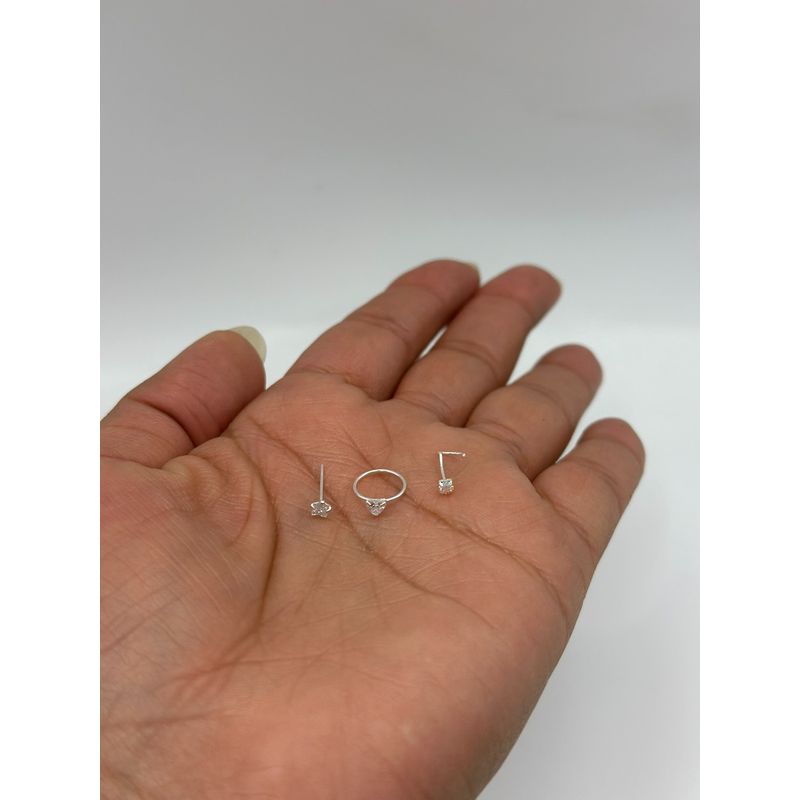 GENERICO - Pack Piercing Corazon Estrella Punto Circon Plata 925