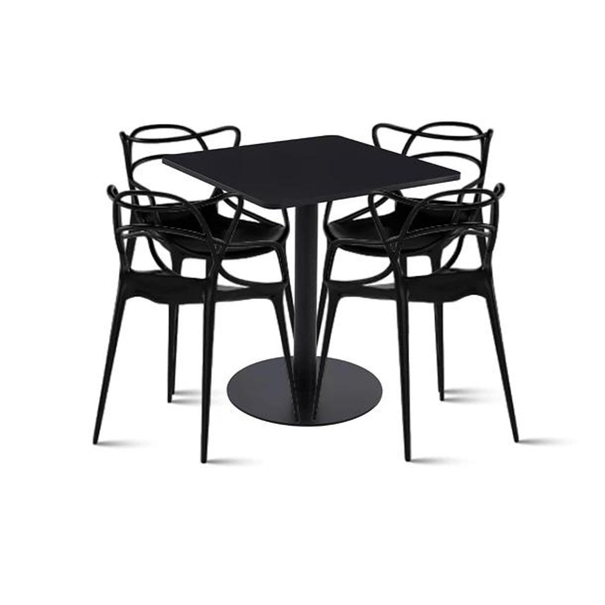 KLIK - Mesa restaurant 70x70 Tubo Metal cubierta MDF + 4 Sillas Master Negras KLIK