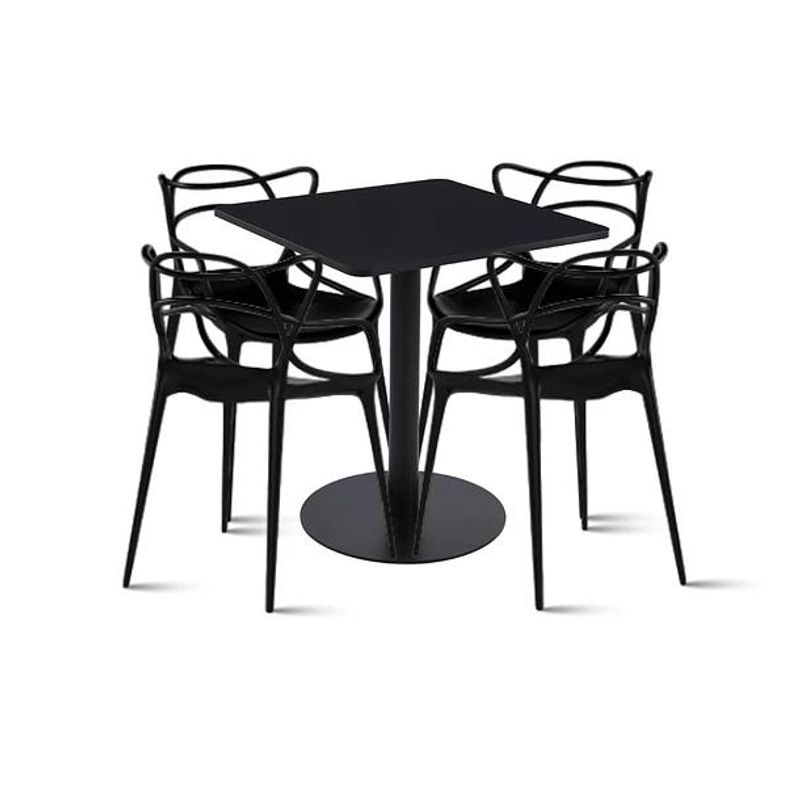 KLIK - Mesa restaurant 70x70 Tubo Metal cubierta MDF + 4 Sillas Master Negras KLIK