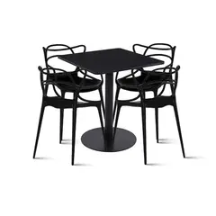 KLIK - Mesa restaurant 70x70 Tubo Metal cubierta MDF + 4 Sillas Master Negras