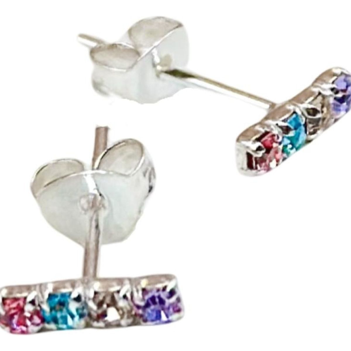 GENERICO - Aros Barrita De Colores Circones Plata Ley 925 Mas Estuche