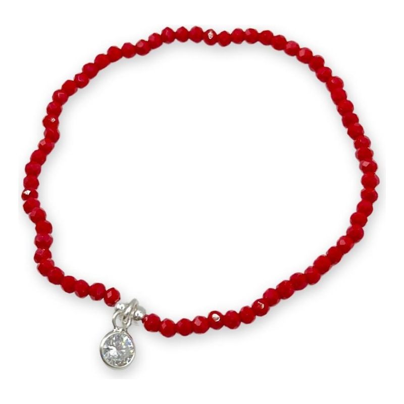 GENERICO - Pulsera Cristales Rojos Punto Luz Circón Plata Fina 925 Caja