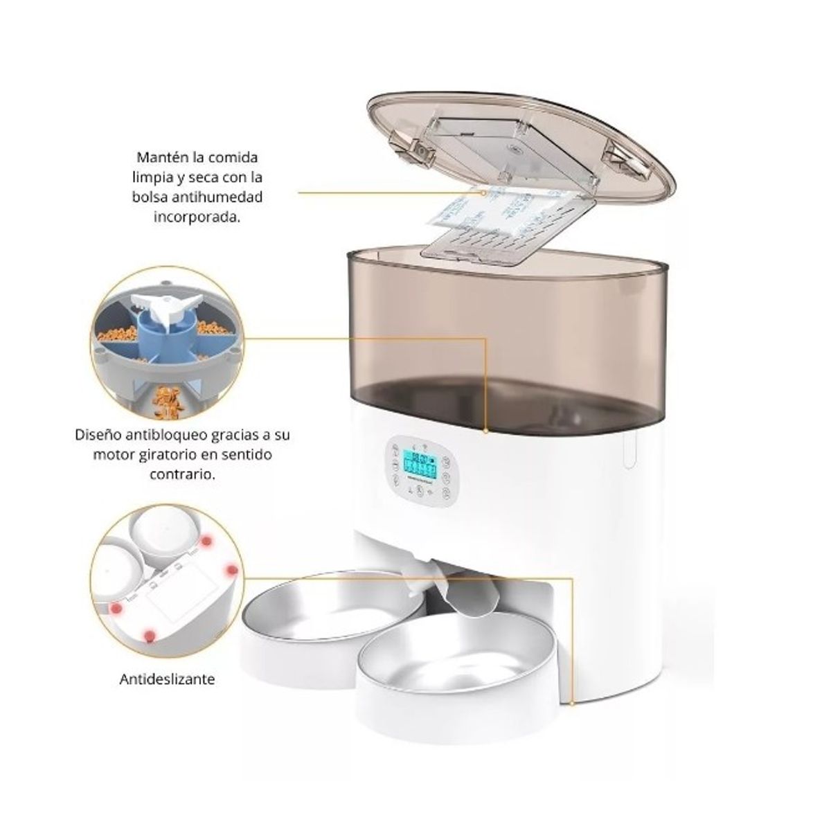 GENERICO - Dispensador Automático Comida Gato Doble Plato 5.6 L
