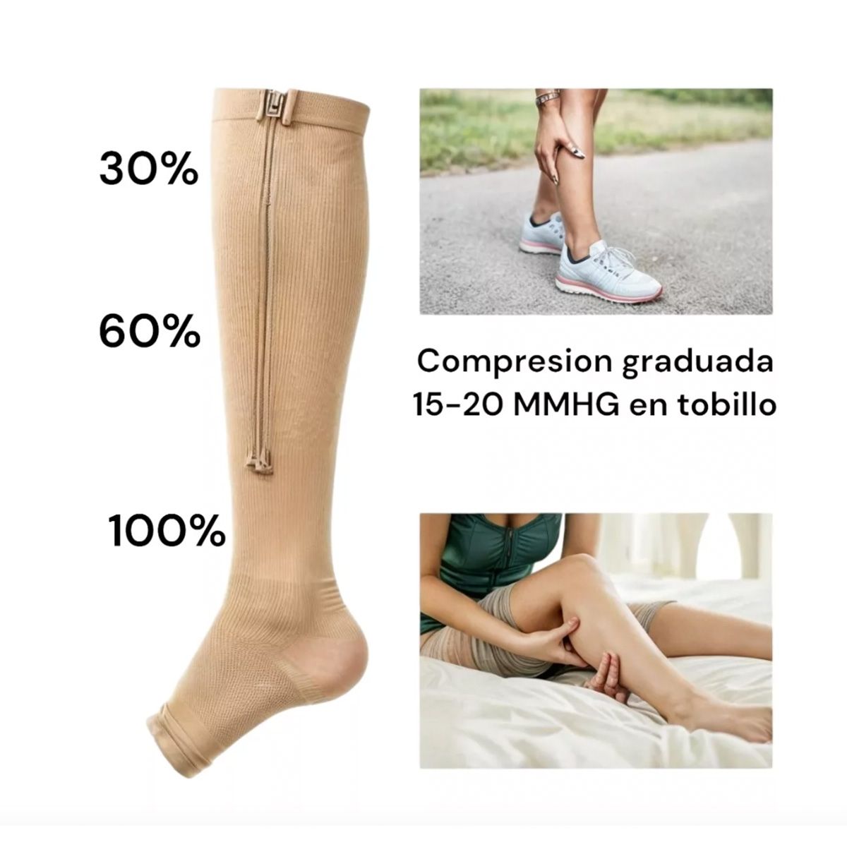 GENERICO - Media Compresión Prevención Varices Con Cierre XXL
