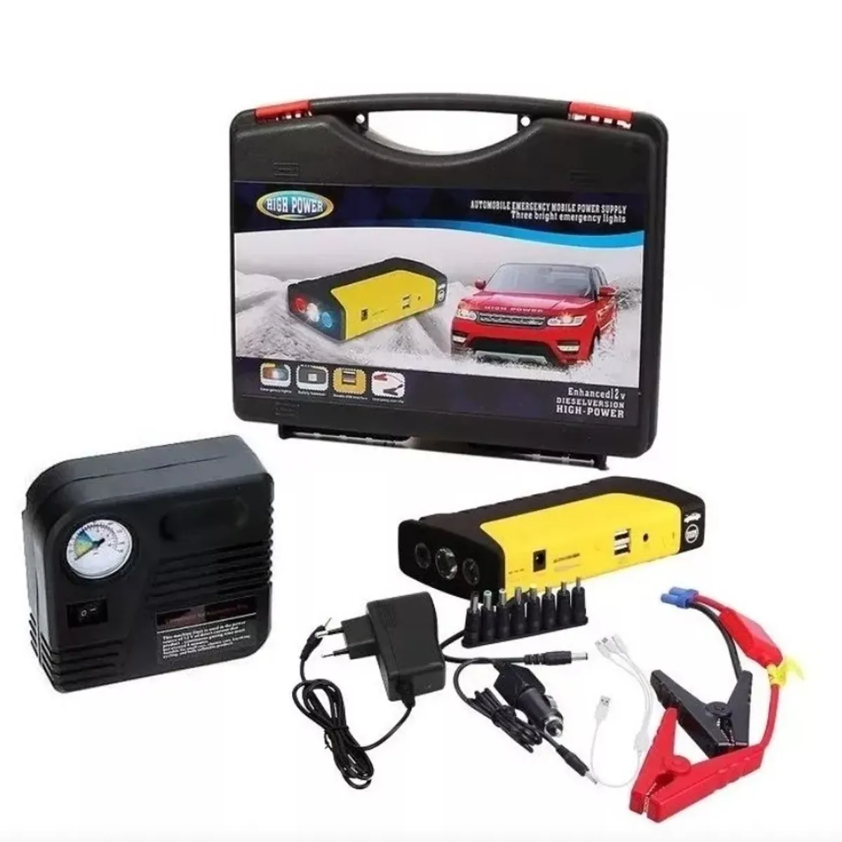 GENERICO - Partidor De Auto Batería Powerbank + Compresor 12v / 209009