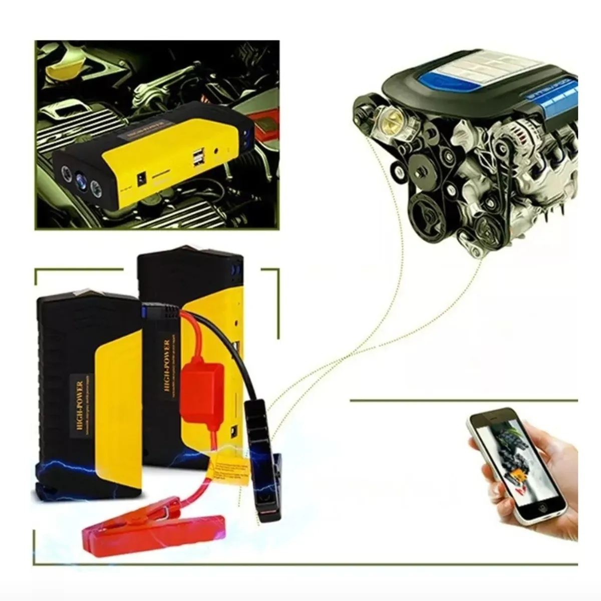 GENERICO - Partidor De Auto Batería Powerbank + Compresor 12v / 209009