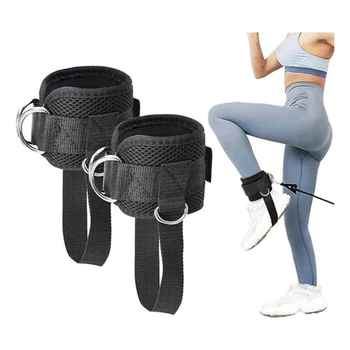 GENERICO - Par Tobilleras Para Polea Negra Enganche Gym Glúteos