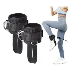 GENERICO - Par Tobilleras Para Polea Negra Enganche Gym Glúteos