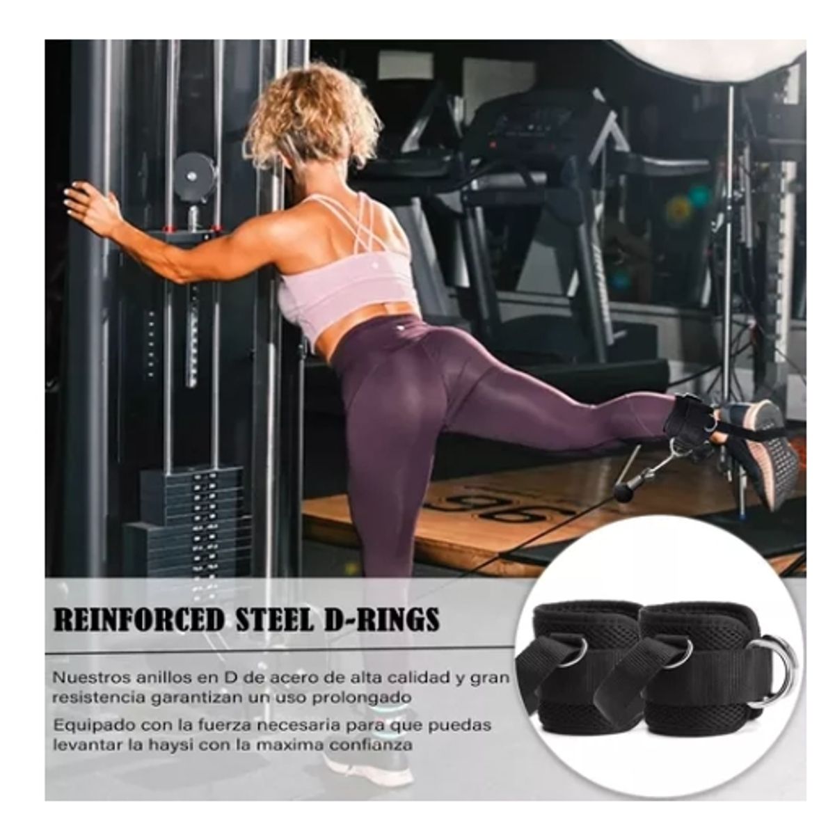 GENERICO - Par Tobilleras Para Polea Negra Enganche Gym Glúteos