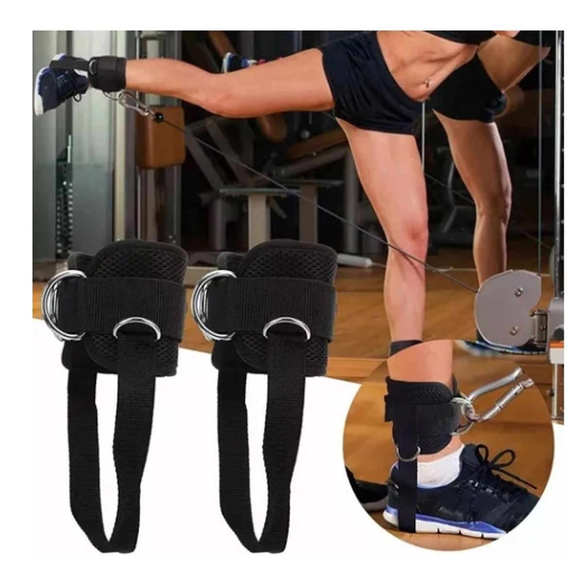 GENERICO - Par Tobilleras Para Polea Negra Enganche Polea Gym Glúteos