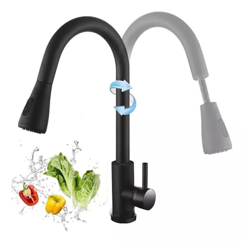 GENERICO - Llave Monomando Lavaplatos Extraíble Negra Flexible