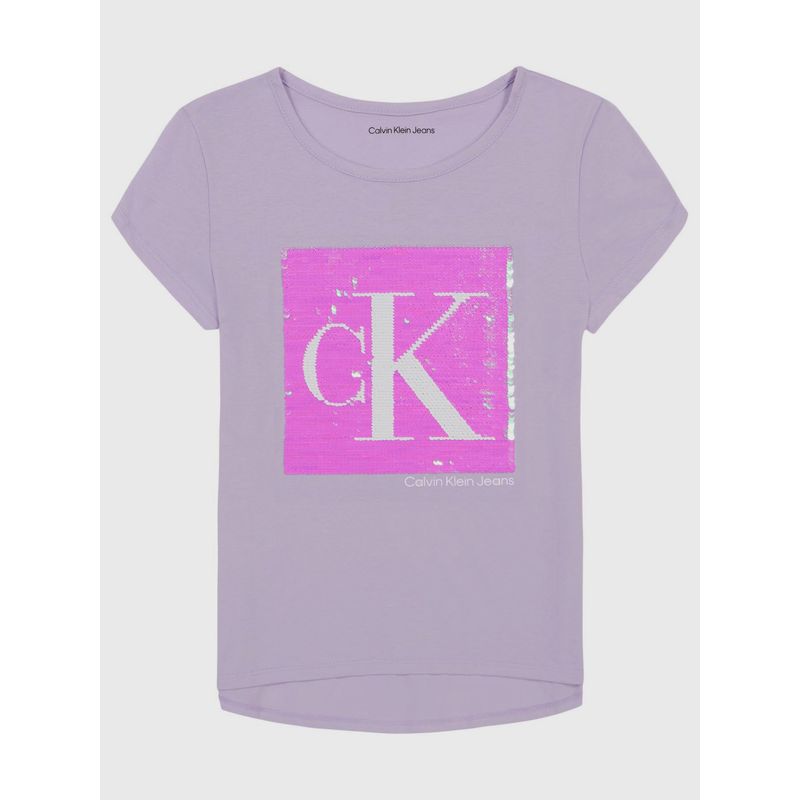 CALVIN KLEIN - Polera Niña Colorblock Sequin Lila Calvin Klein