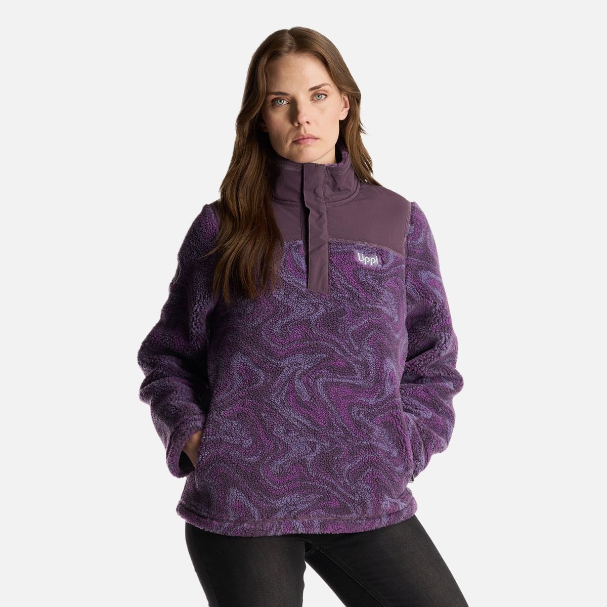 LIPPI - Chaqueta Mujer Glaciar Sherpa Pro 14 Zip Jacket Print Morado Lippi