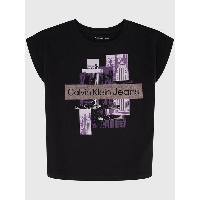 CALVIN KLEIN - Polera Niña City Collage Negro Calvin Klein
