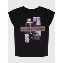 CALVIN KLEIN - Polera Niña City Collage Negro